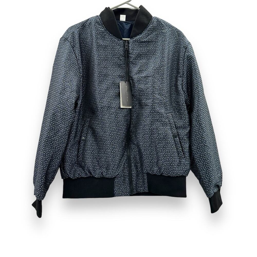 WRK Work Rest Karma Jacquard Reversible Navy Blue Bomber Jacket Sz S NEW‎